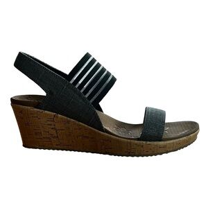 Skechers Gray Sz 10 Beverley Smitten Kitten Luxe Foam Slingback Wedge Sandals